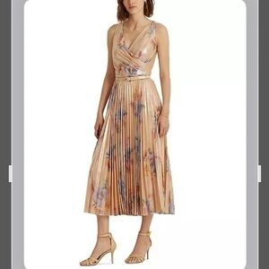 Lauren Ralph Lauren Pleated Metallic Floral Dress in Blush Multi